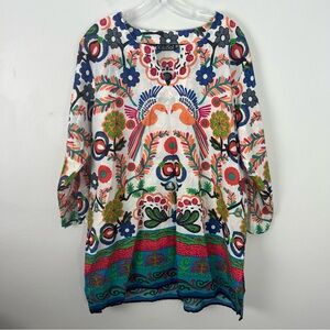 Kiki Sol Colorful Floral Birds Tunic Top